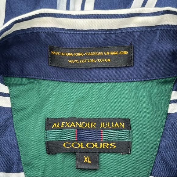 Vintage Alexander Julian Colours Navy Blue White Stripe Button Down Shirt XL - Picture 9 of 13